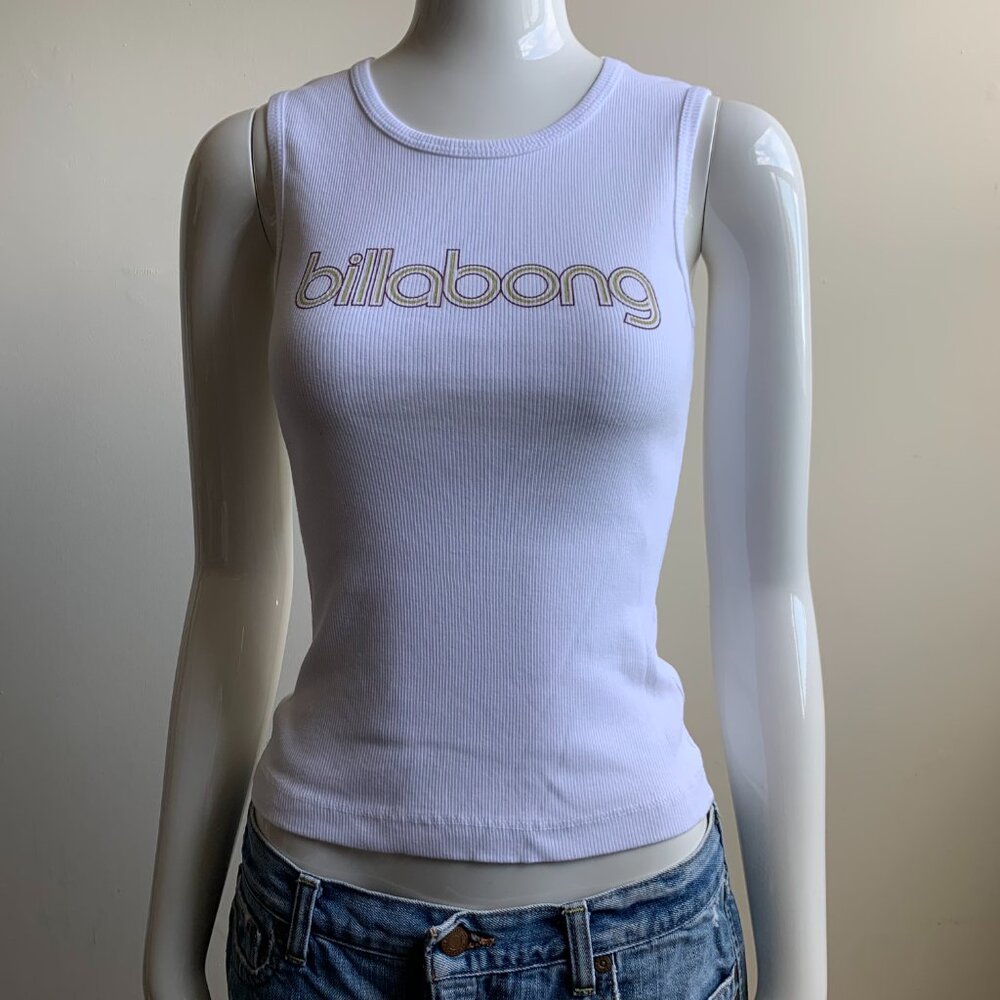 Billabong surf white ribbed logo cotton tank top